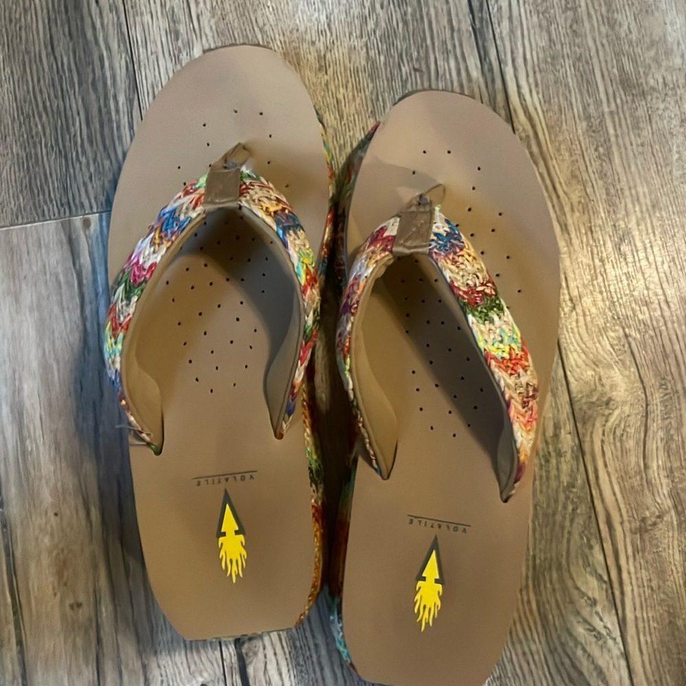 Volatile Multicolor Braided Strap Tan Footbed Sandals